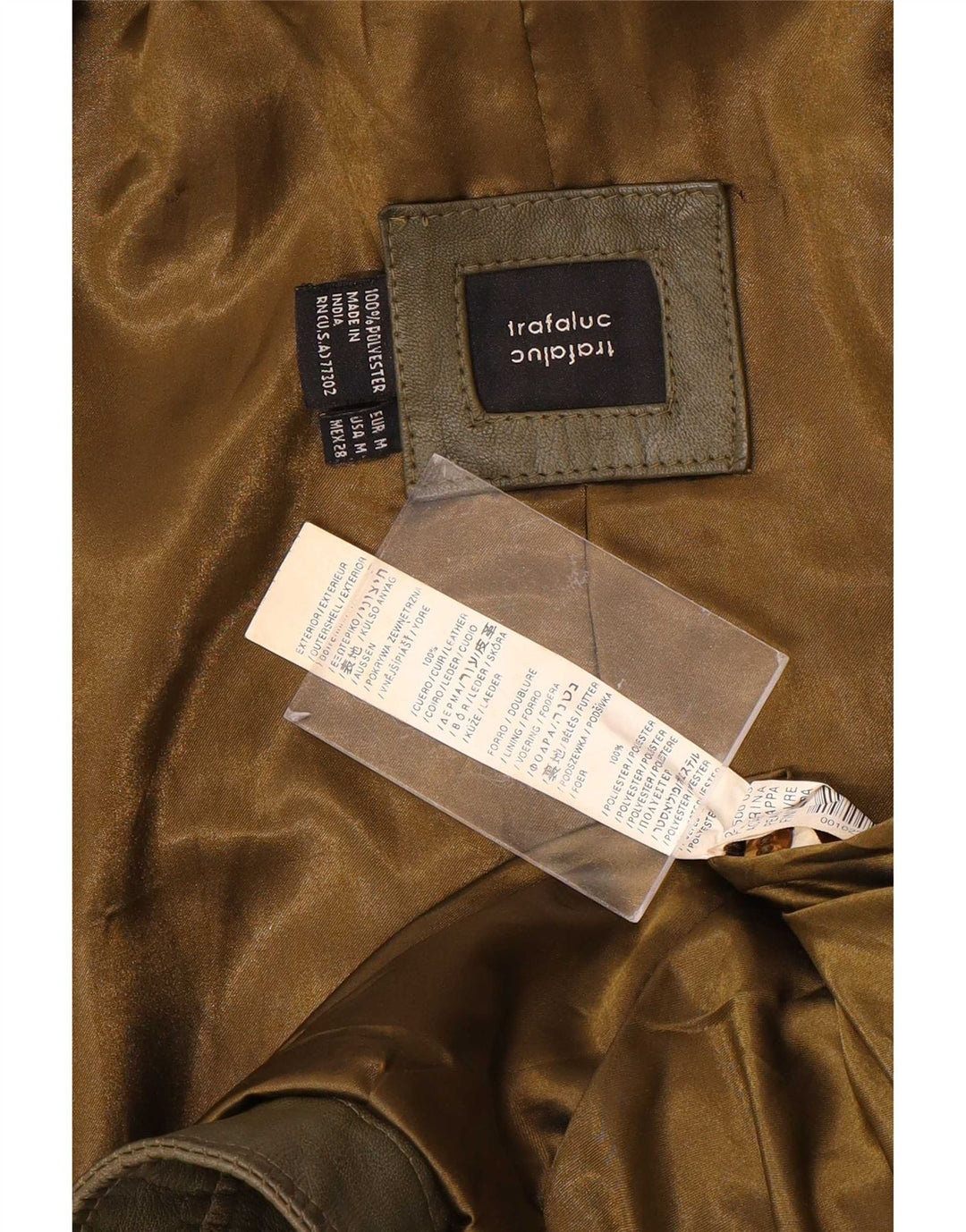 Zara Donna Trafaluc Giacca Corta in Pelle UK 12 Medium Khaki Pelle