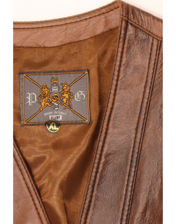 Gilet in pelle vintage da uomo XL marrone