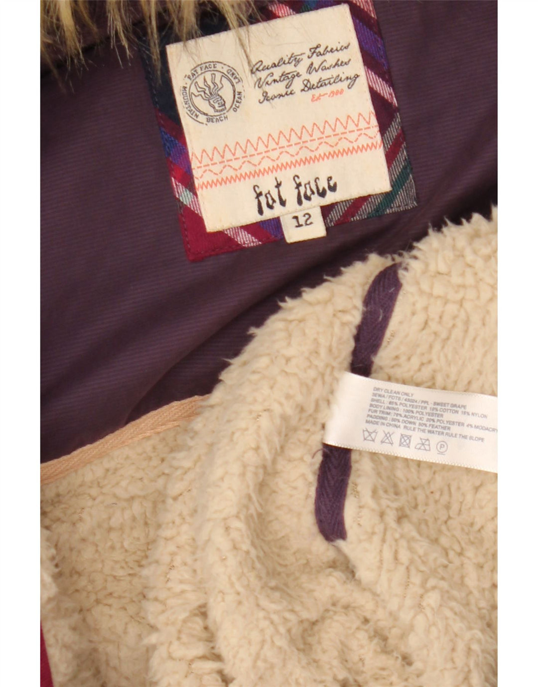 Gilet imbottito con cappuccio da donna Fat Face UK 12 Poliestere viola medio