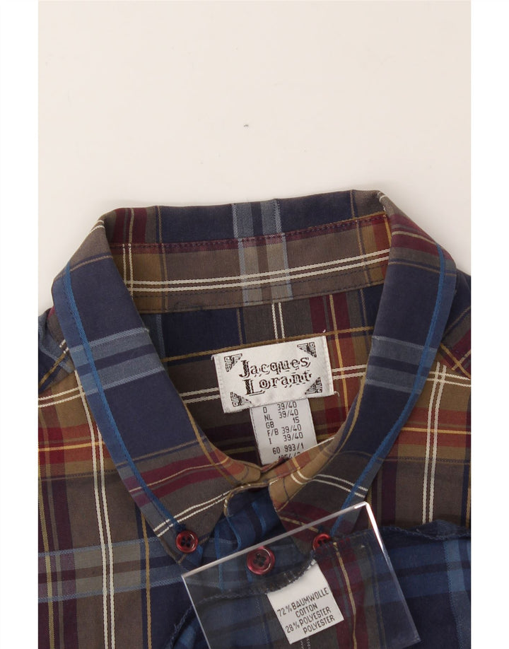 JACQUES LORANT Mens Flannel Shirt Size 15 Medium Navy Blue Check Vintage Jacques Lorant and Second-Hand Jacques Lorant from Messina Hembry 