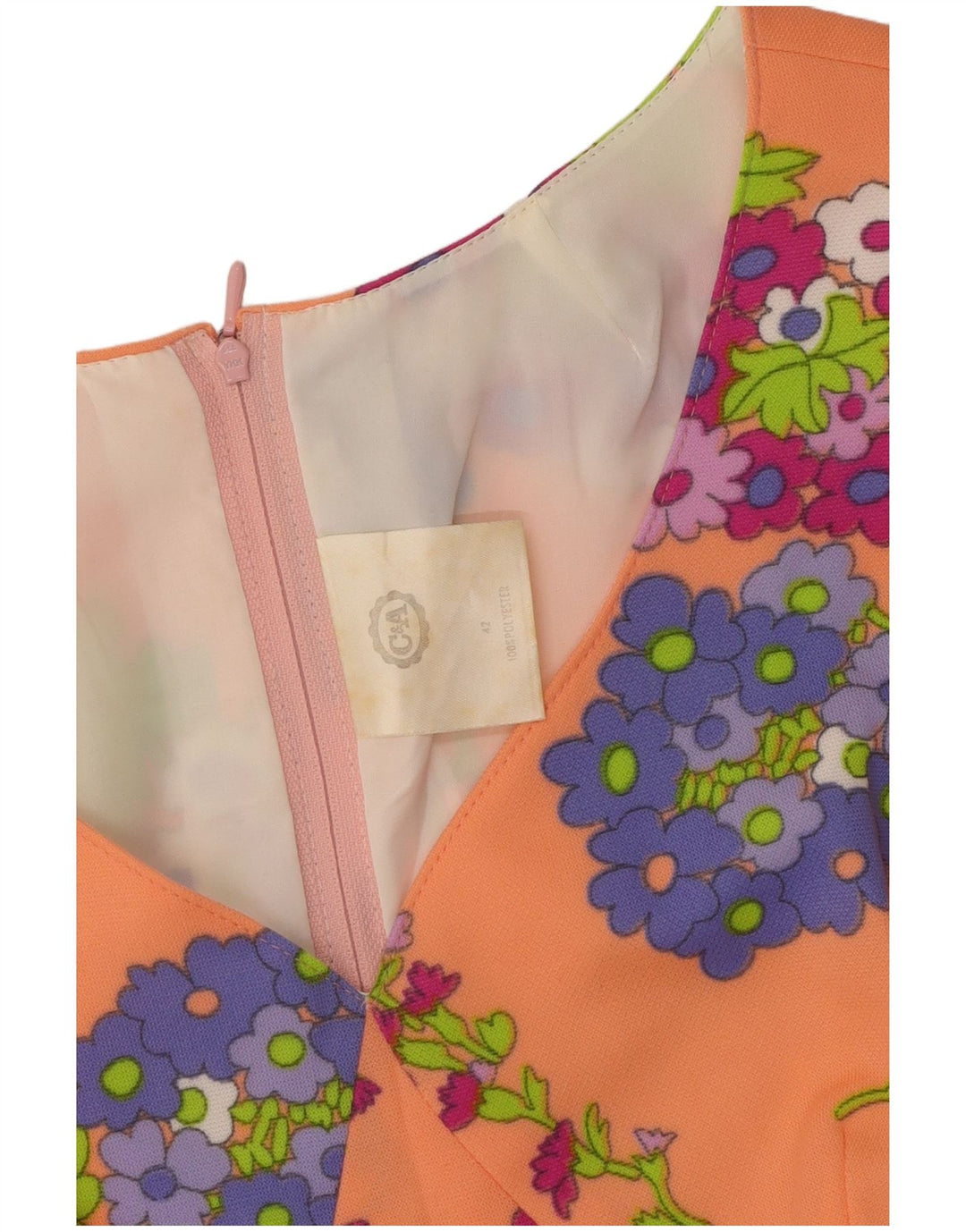 Abito a trapezio senza maniche da donna C & A EU 42 Grande poliestere floreale arancione