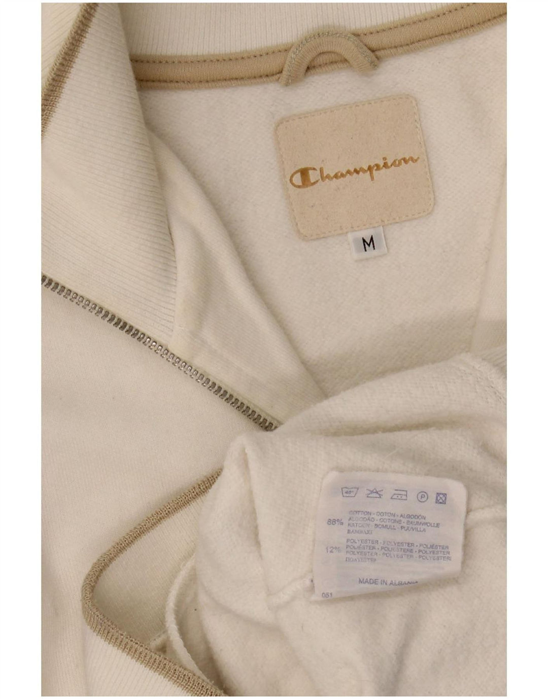 Felpa da donna con collo con zip Champion, maglione UK 14, cotone bianco medio