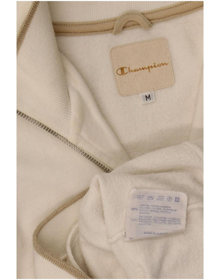 Felpa da donna con collo con zip Champion, maglione UK 14, cotone bianco medio