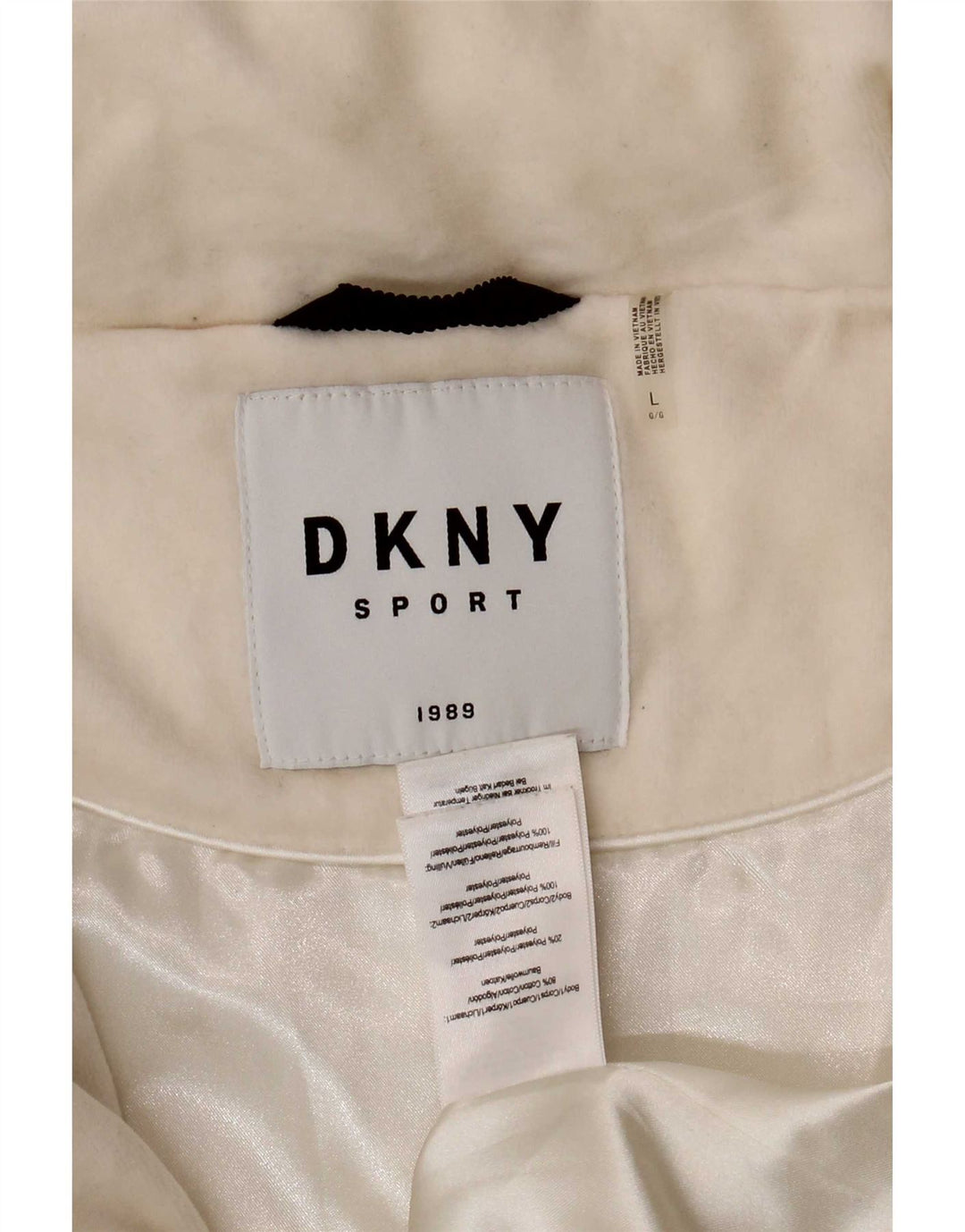 Giacca imbottita grafica da donna Dkny UK 16 grande cotone bianco