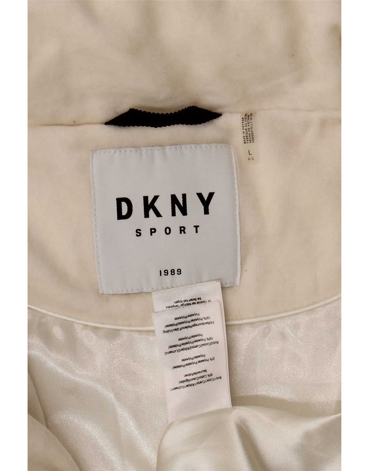 Giacca imbottita grafica da donna Dkny UK 16 grande cotone bianco
