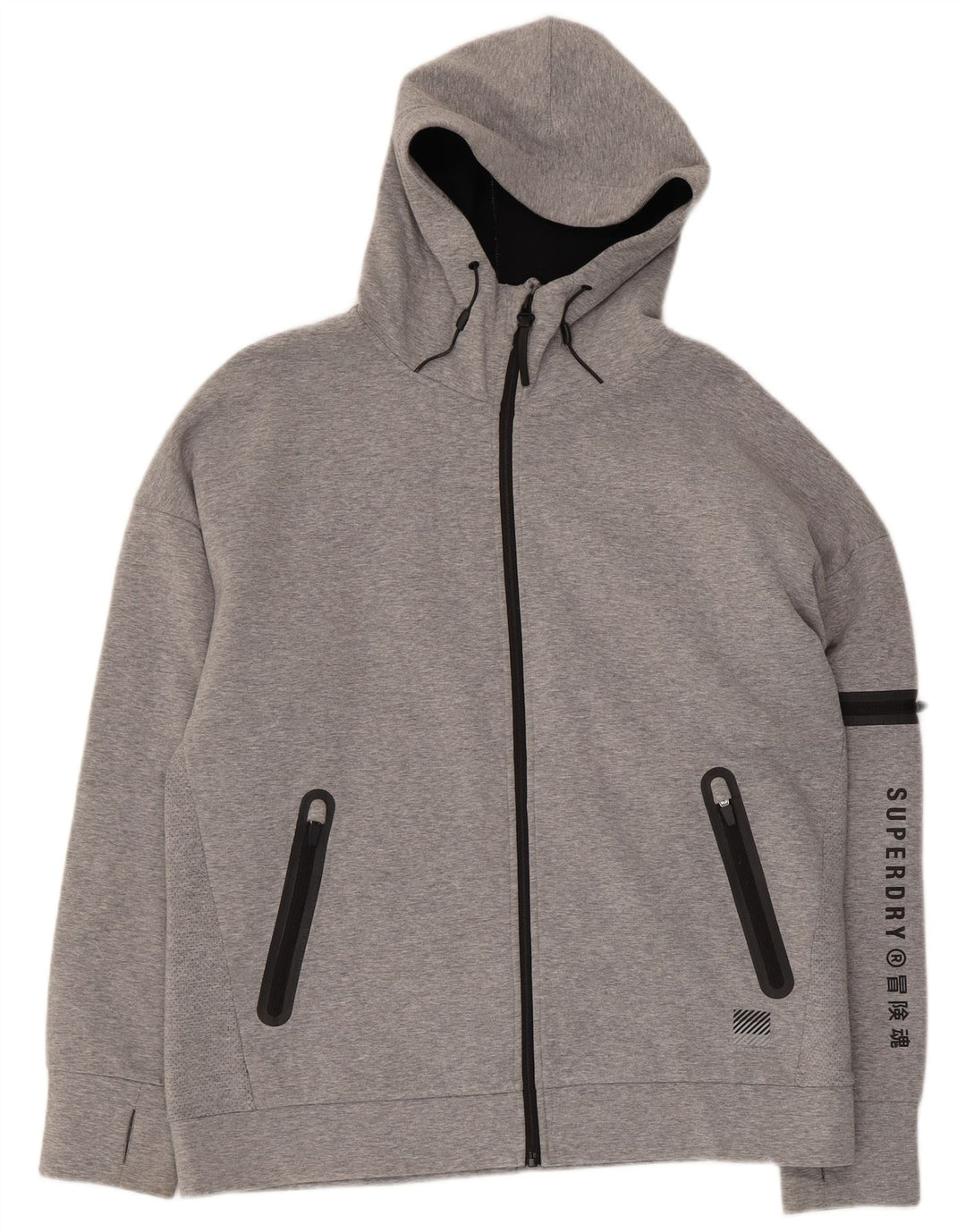 Maglione con cappuccio e zip grafica da uomo SUPERDRY XL in cotone grigio
