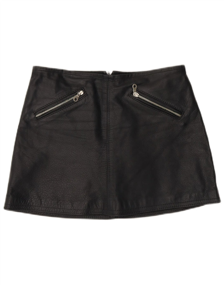 Mini gonna in pelle vintage da donna W28 media nera
