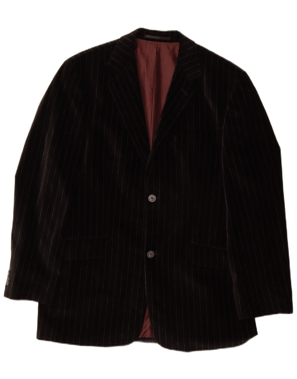 Giacca blazer vintage da uomo in velluto a 2 bottoni IT 50 grande cotone a righe nere