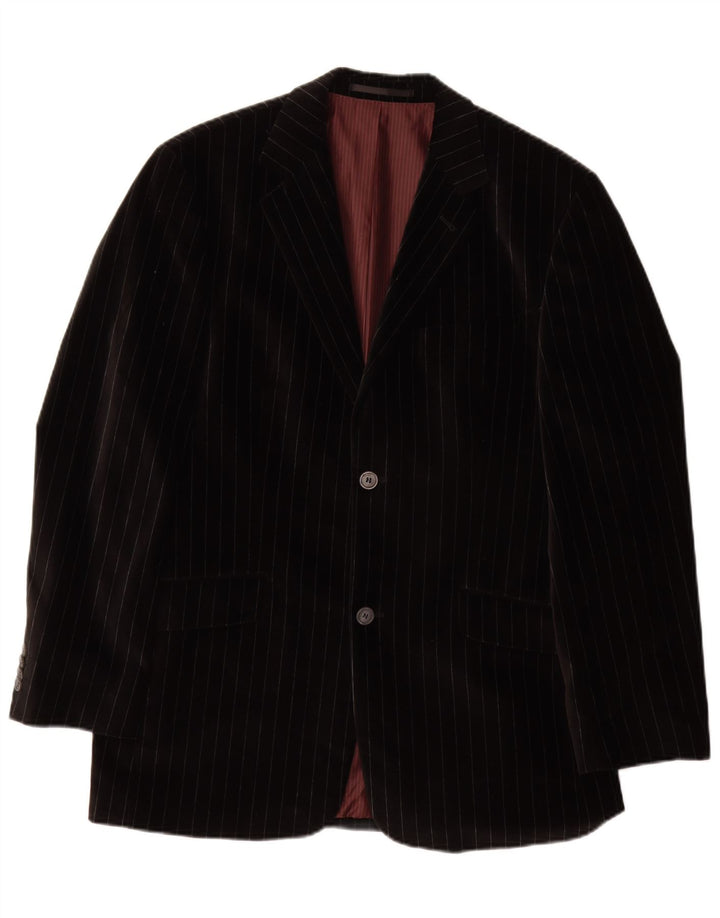 Giacca blazer vintage da uomo in velluto a 2 bottoni IT 50 grande cotone a righe nere