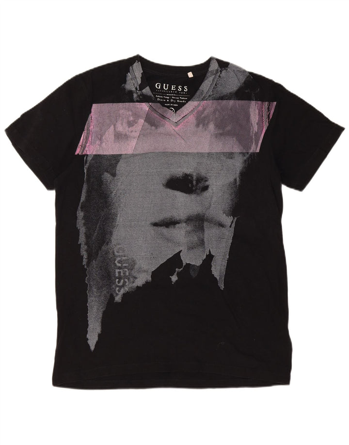 Guess T-shirt grafica da uomo Top in cotone nero medio