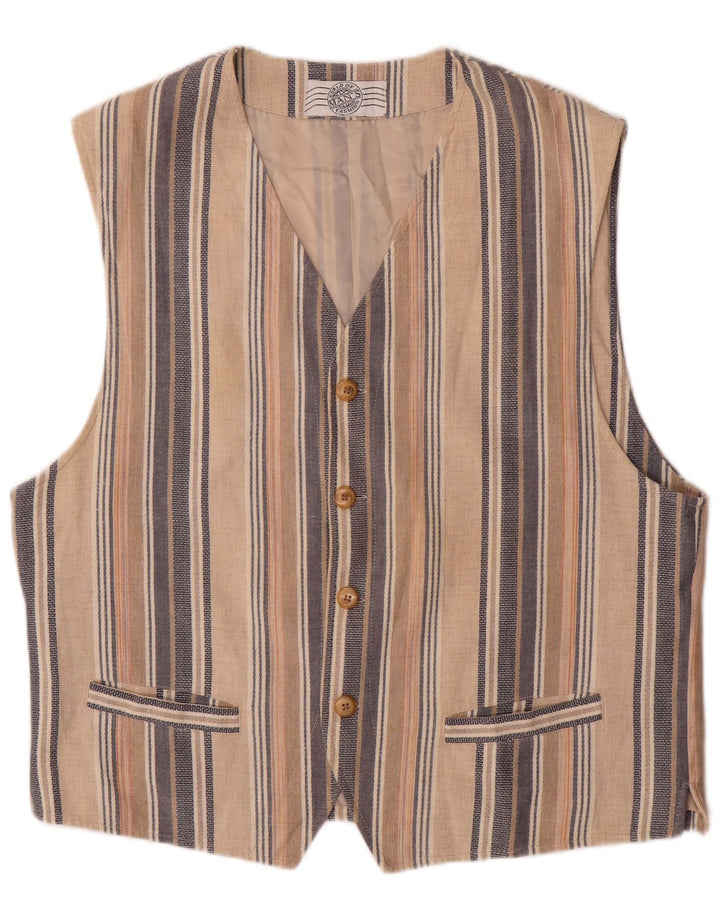 Gilet vintage da uomo grande in cotone a righe beige