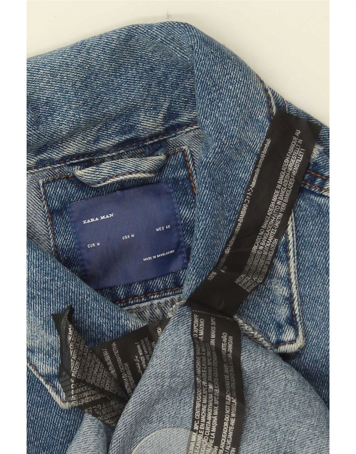 Giacca in denim invecchiato da uomo Zara UK 38 cotone blu medio