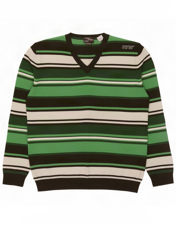 Energie Maglione da donna con scollo a V UK 20 2XL Lana a righe verdi