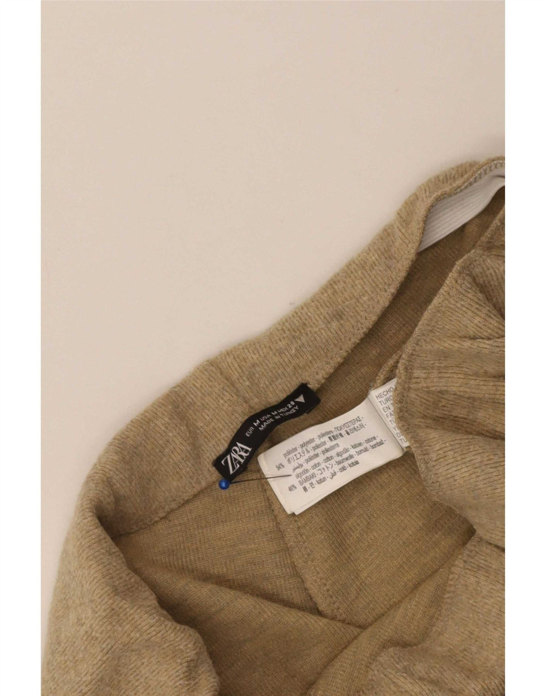 Pantaloni da tuta a vita alta da donna Zara UK 12 Poliestere beige medio