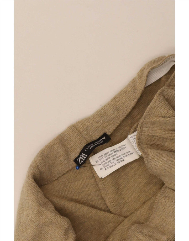 Pantaloni da tuta a vita alta da donna Zara UK 12 Poliestere beige medio