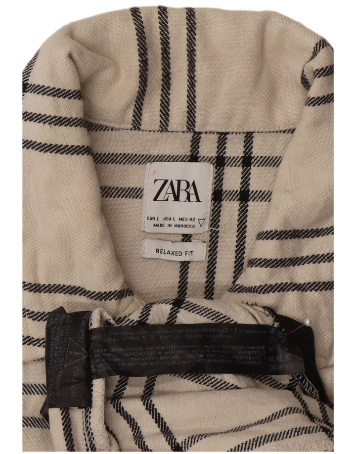 Zara Camicia da uomo overshirt vestibilità rilassata in flanella di cotone a quadri bianchi grandi