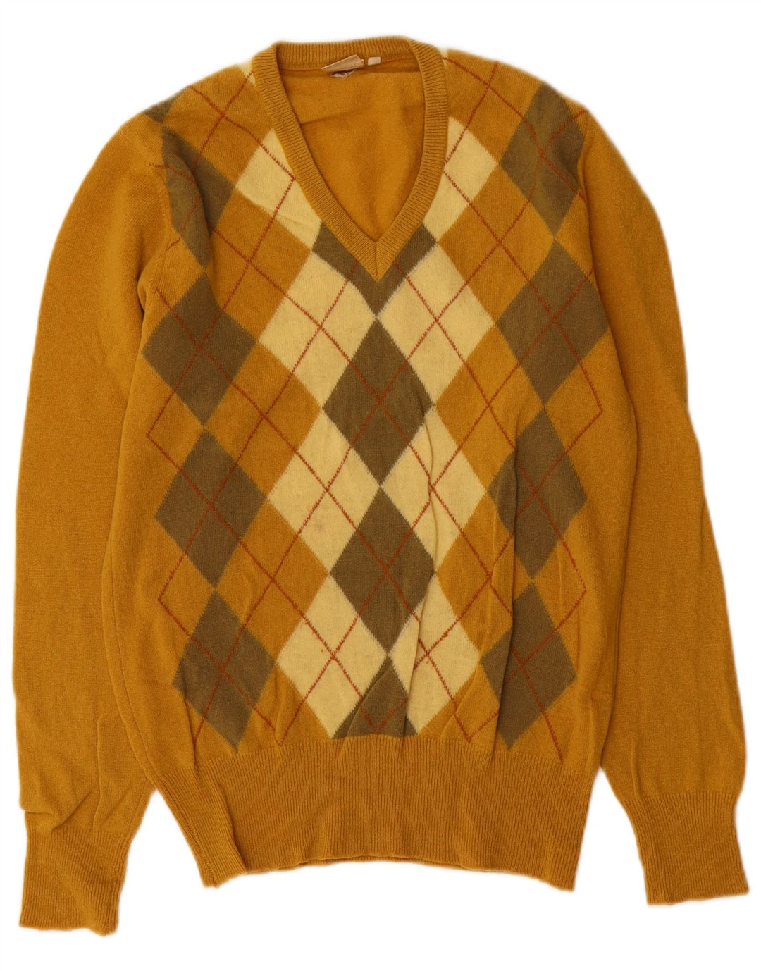 Cutty Sark Maglione da uomo con scollo a V piccolo giallo a rombi/lana diamante