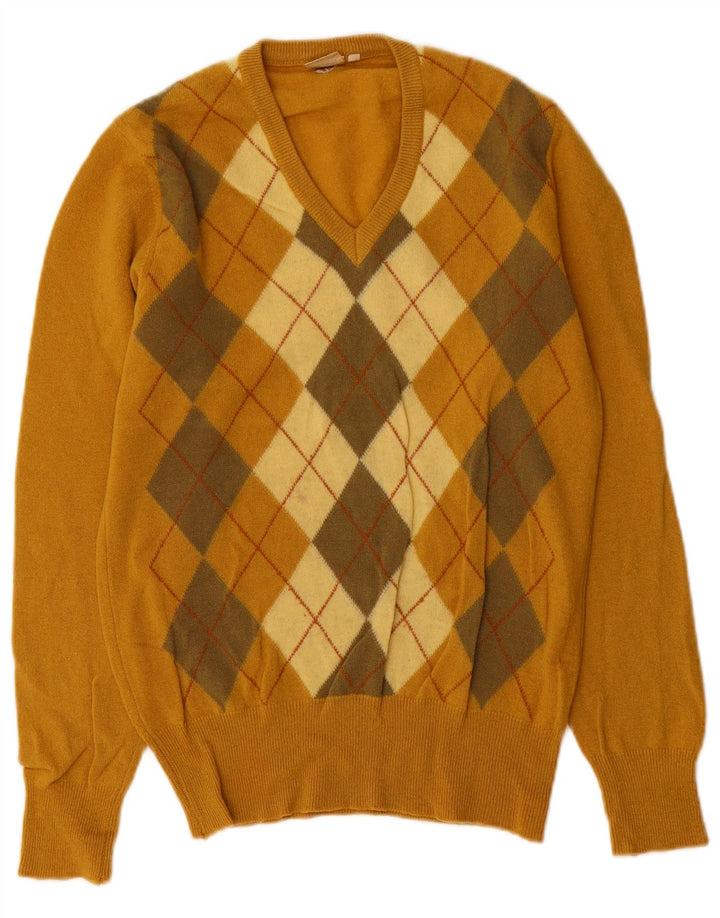 Cutty Sark Maglione da uomo con scollo a V piccolo giallo a rombi/lana diamante