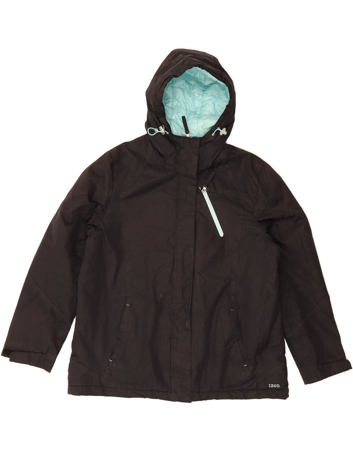 IZOD Womens Big & Tall Hooded Windbreaker Jacket UK 18 XL Black Polyester Vintage Izod and Second-Hand Izod from Messina Hembry 