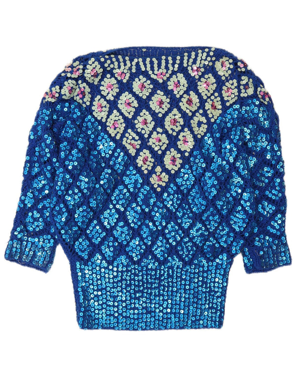 Maglione vintage da donna con scollo a barca UK 12 Blu medio Argyle/Diamante
