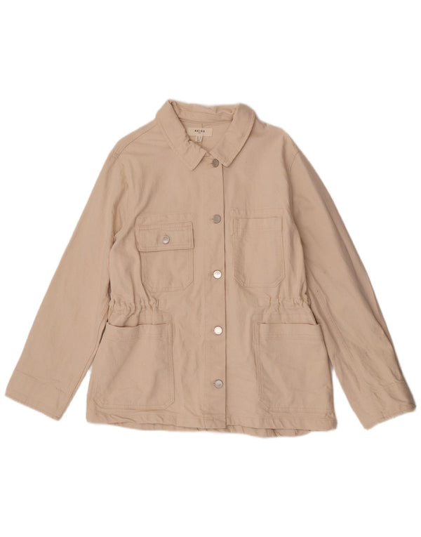 Giacca utility in denim da donna Reiss UK 14 cotone bianco sporco medio