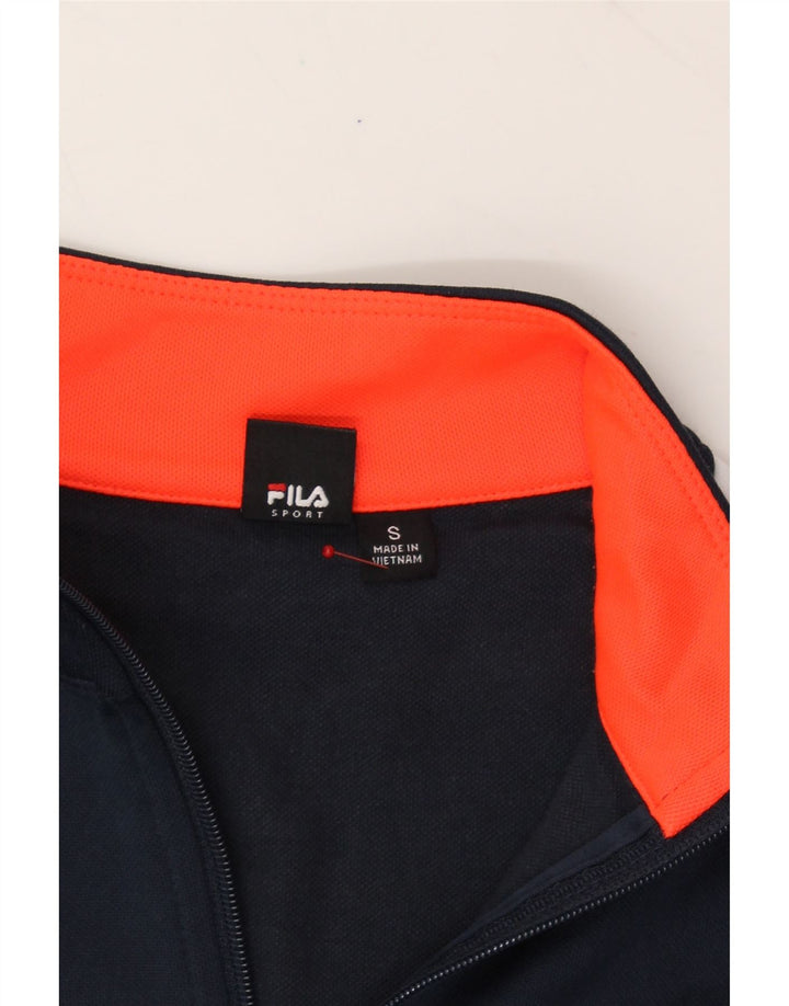 FILA Womens Tracksuit Top Jacket UK 10 Small Navy Blue Colourblock Cotton Vintage Fila and Second-Hand Fila from Messina Hembry 