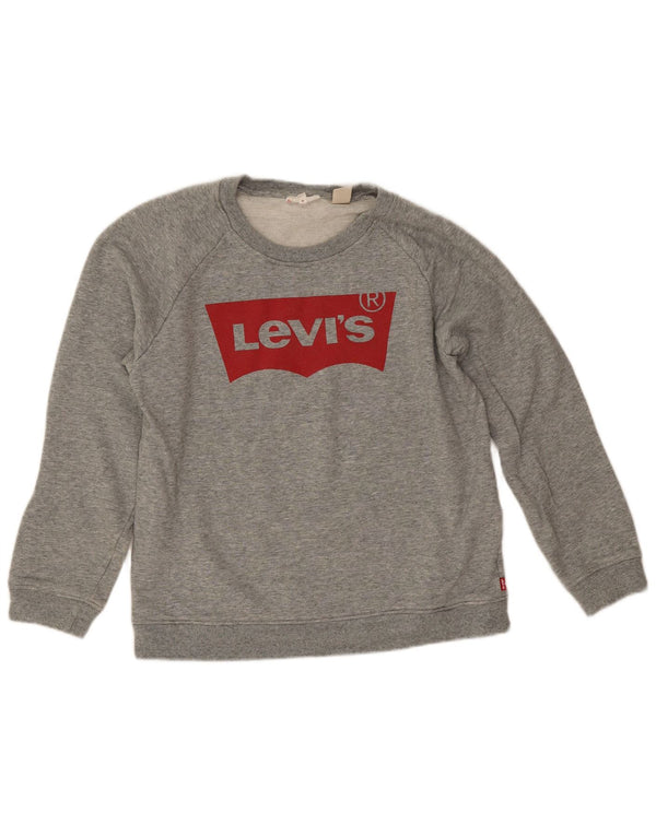 Levi's Donna Felpa oversize con grafica Maglione UK 10 Piccolo Cotone grigio