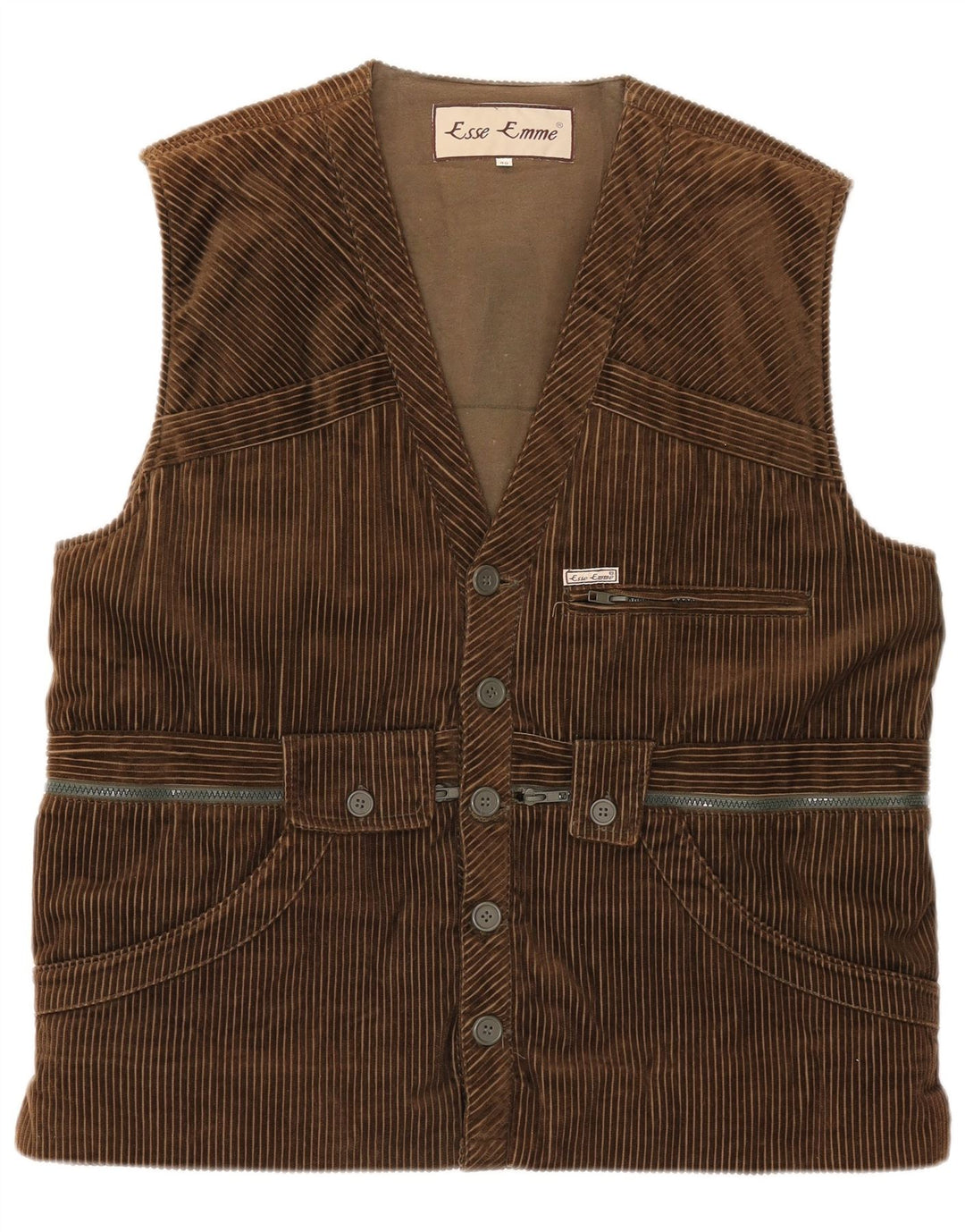 ESSE EMME Gilet da uomo in velluto a coste IT 48 medio cotone kaki