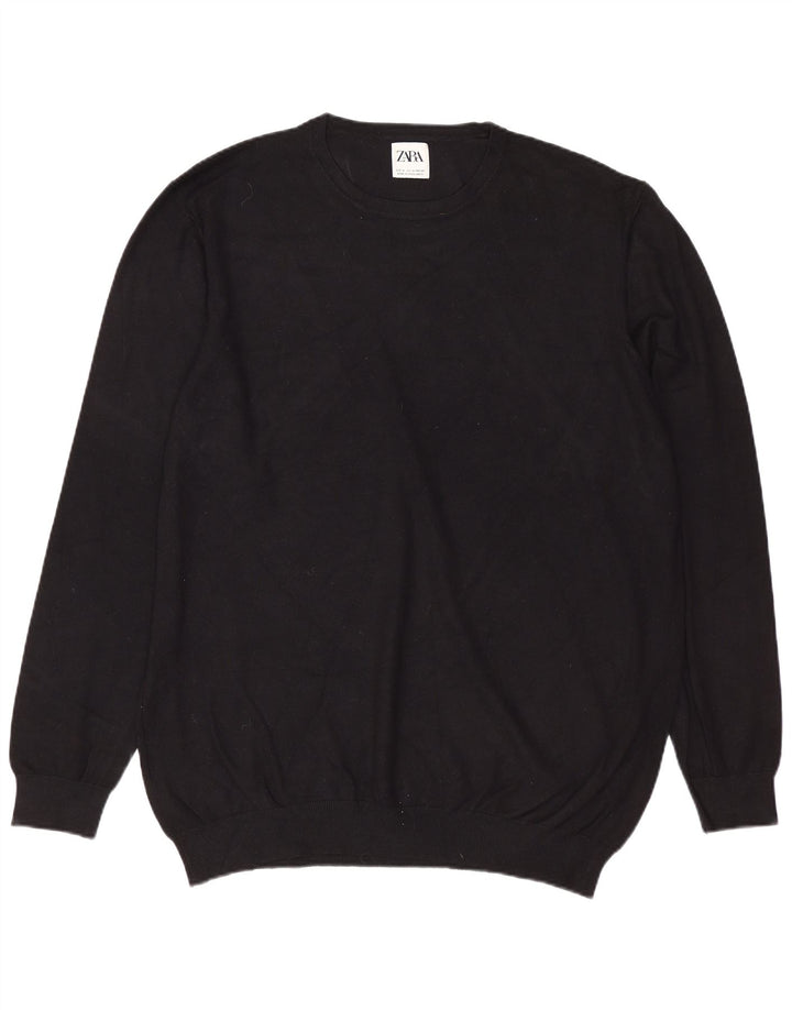 Maglia ZARA Uomo Girocollo Maglia Media Nera in Viscosa