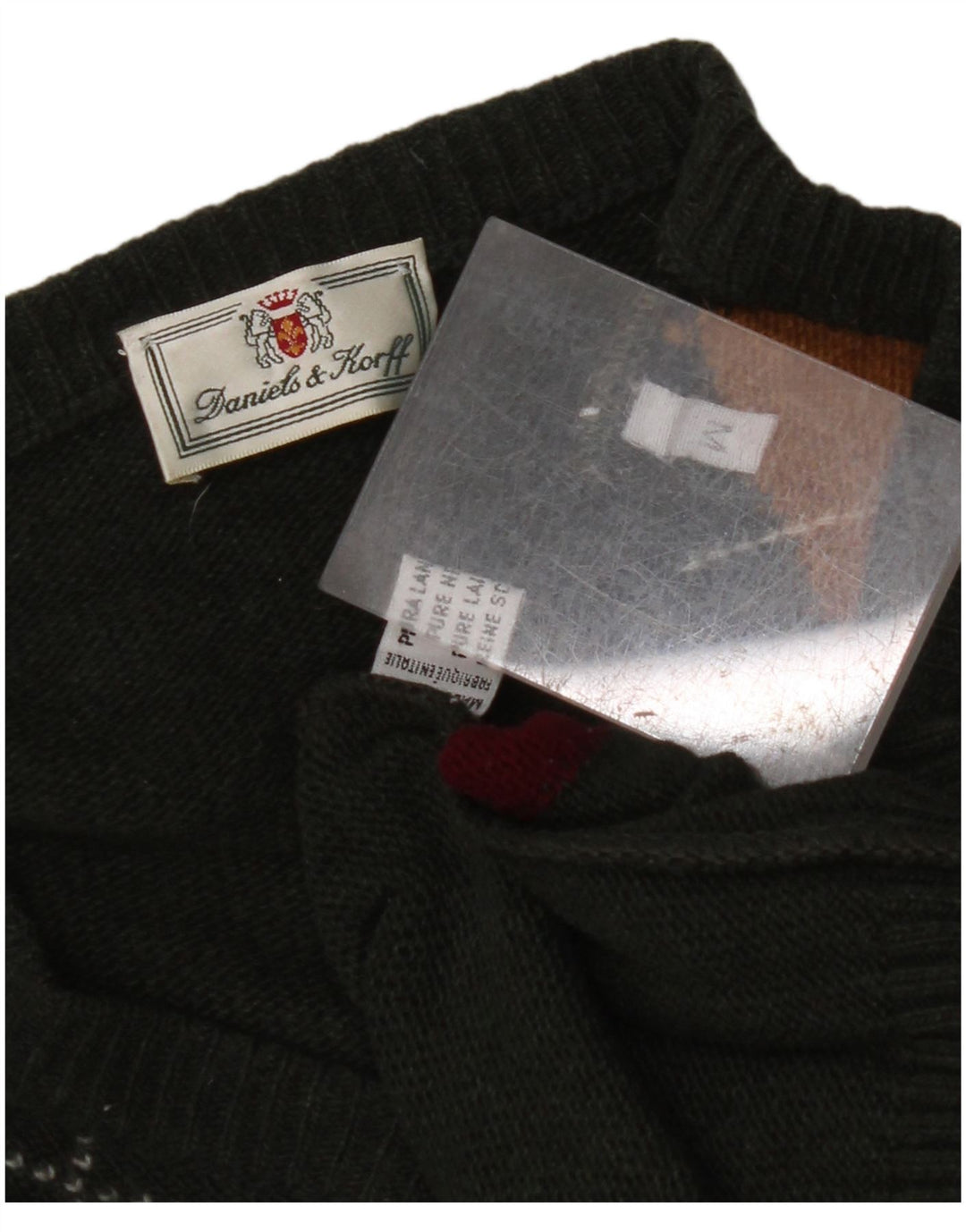 Maglione da uomo VINTAGE con scollo a V, lana vergine verde medio a rombi/diamante