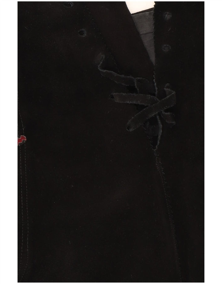 Gonna longuette vintage in pelle scamosciata da donna W28 media nera geometrica