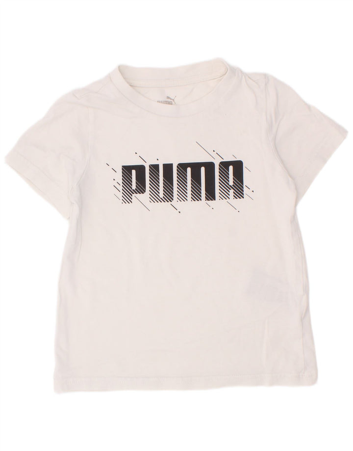 T-shirt grafica da bambino Puma Top 5-6 anni in cotone bianco