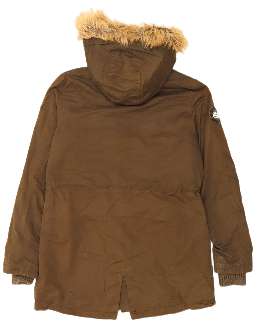 SUPERDRY Womens Hooded Parka Jacket UK 16 Large Khaki Polyester