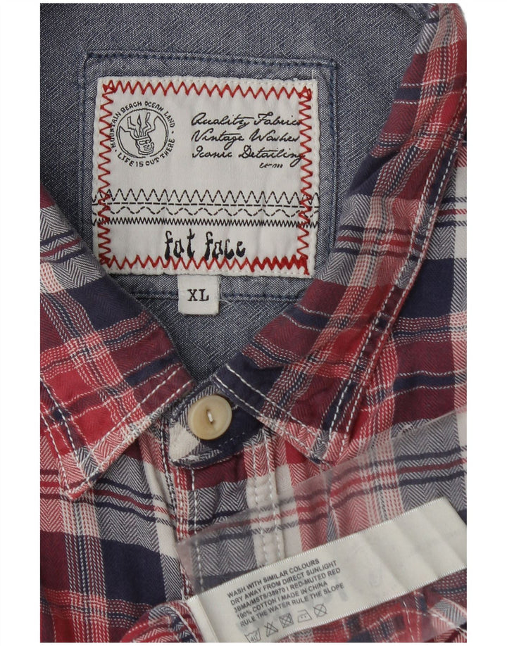 FAT FACE Camicia da uomo in flanella XL in cotone a quadri rossi