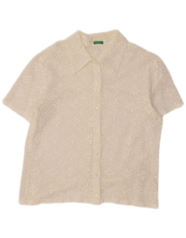 Camicetta da donna in pizzo a maniche corte Benetton da donna UK 16 grande floreale bianco