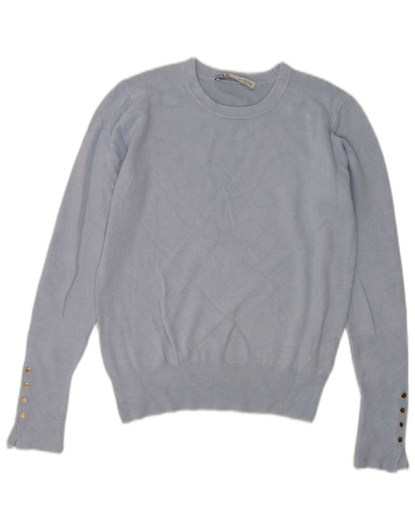 Maglione maglione girocollo da donna Zara UK 12 Viscosa blu medio