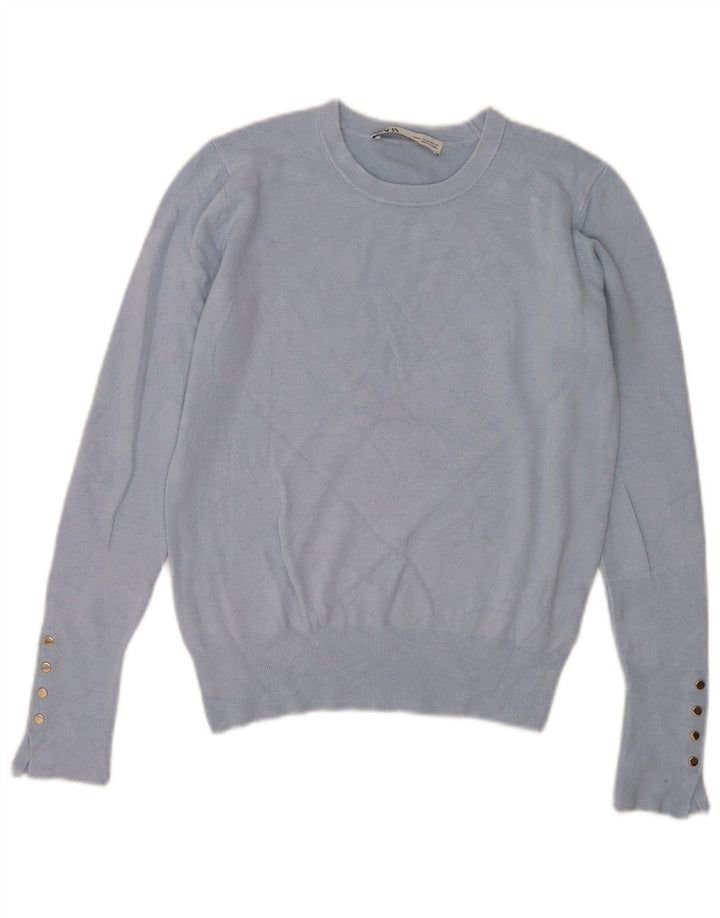 Maglione maglione girocollo da donna Zara UK 12 Viscosa blu medio