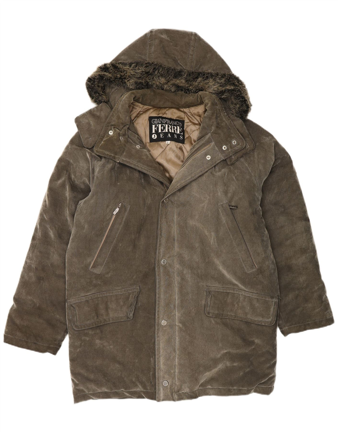 Giacca Parka da uomo con cappuccio Gianfranco Ferre UK 40 Large Grigio
