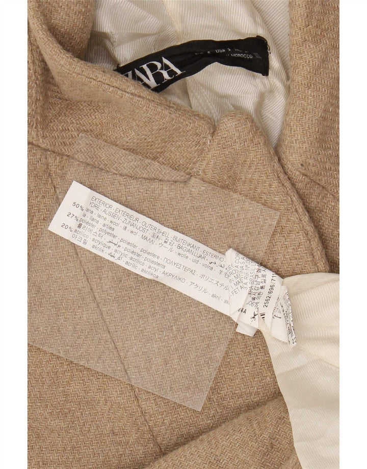 Giacca blazer a 1 bottone lungo da donna Zara UK 10 piccola in lana beige