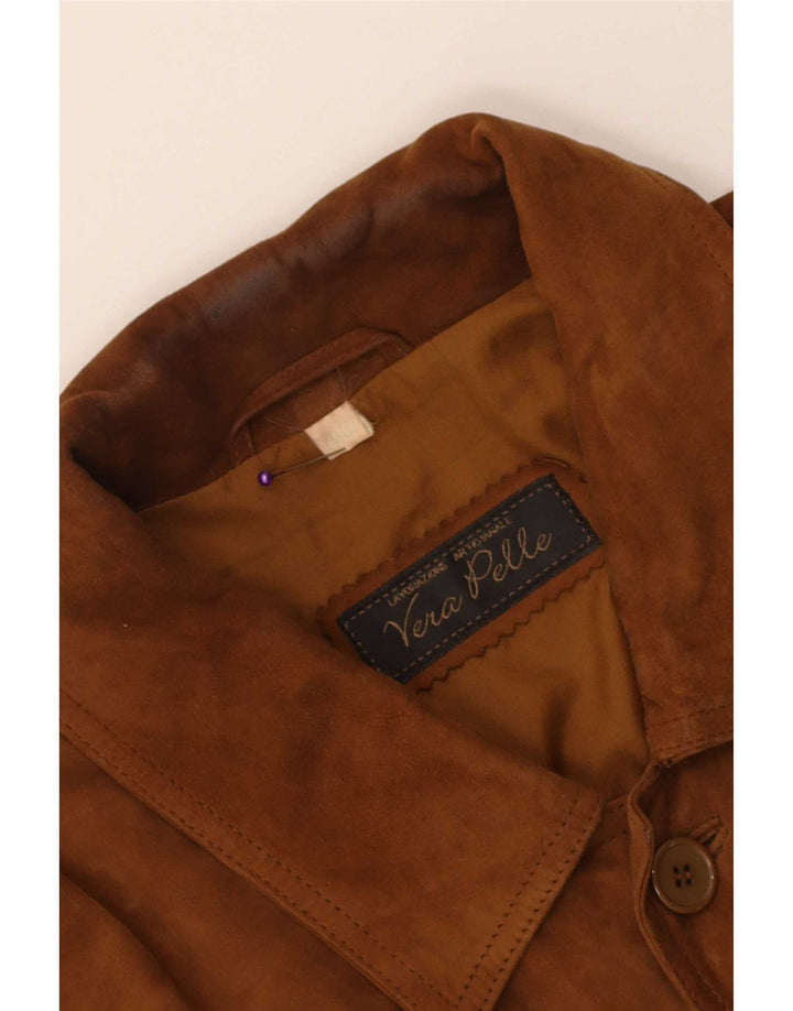 Giubbotto bomber vintage in pelle scamosciata da uomo IT 50 grande in pelle marrone