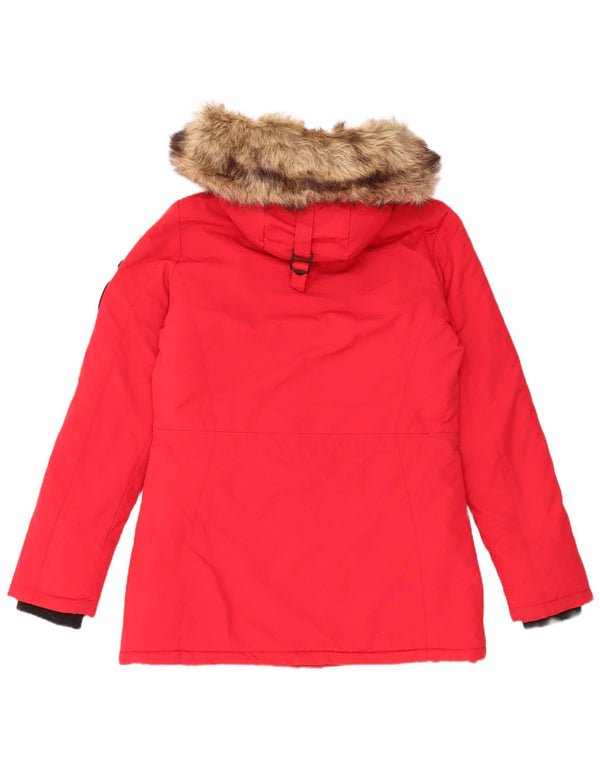 Superdry Womens Hooded Oversized Parka Jacket UK 10 Small Red Nylon