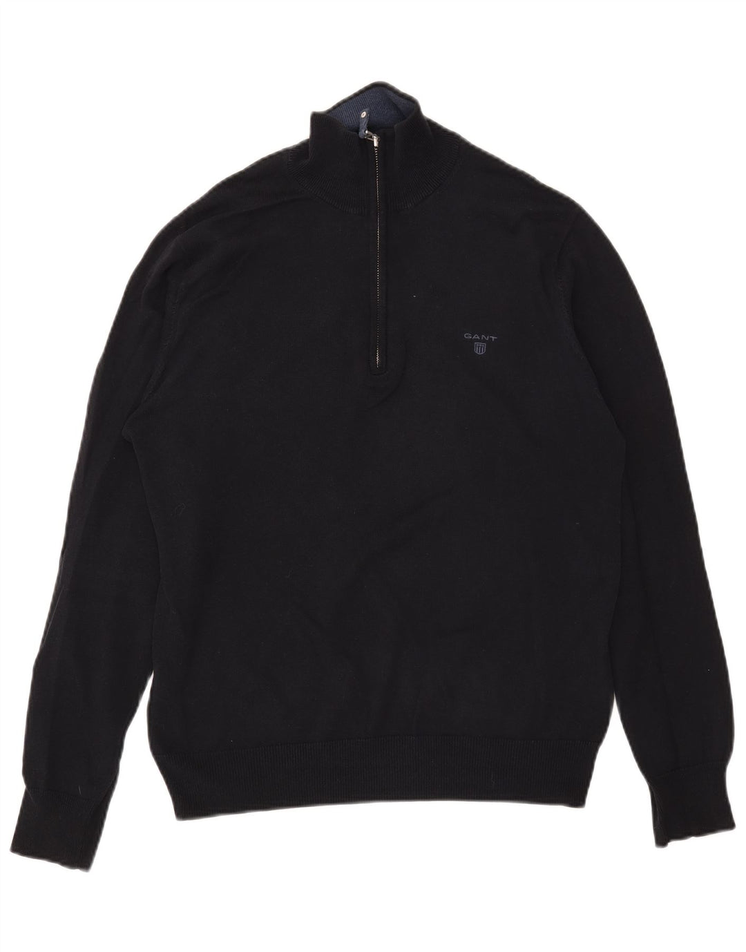 Gant Maglione da uomo con zip e collo in cotone blu navy medio