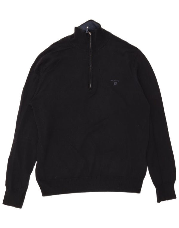 Gant Mens Zip Neck Jumper Sweater Medium Navy Blue Cotton