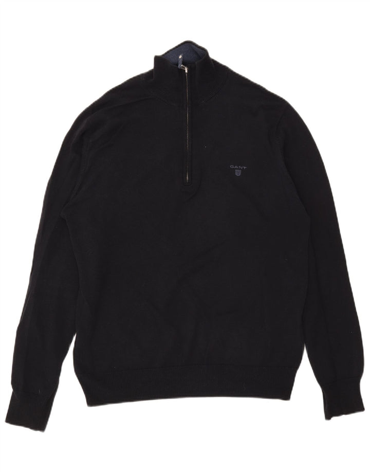 Gant Maglione da uomo con zip e collo in cotone blu navy medio