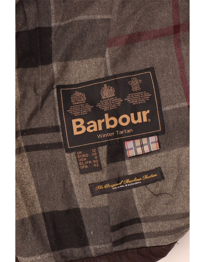 BARBOUR Giacca trapuntata con cappuccio scozzese invernale da donna UK 12 Marrone medio