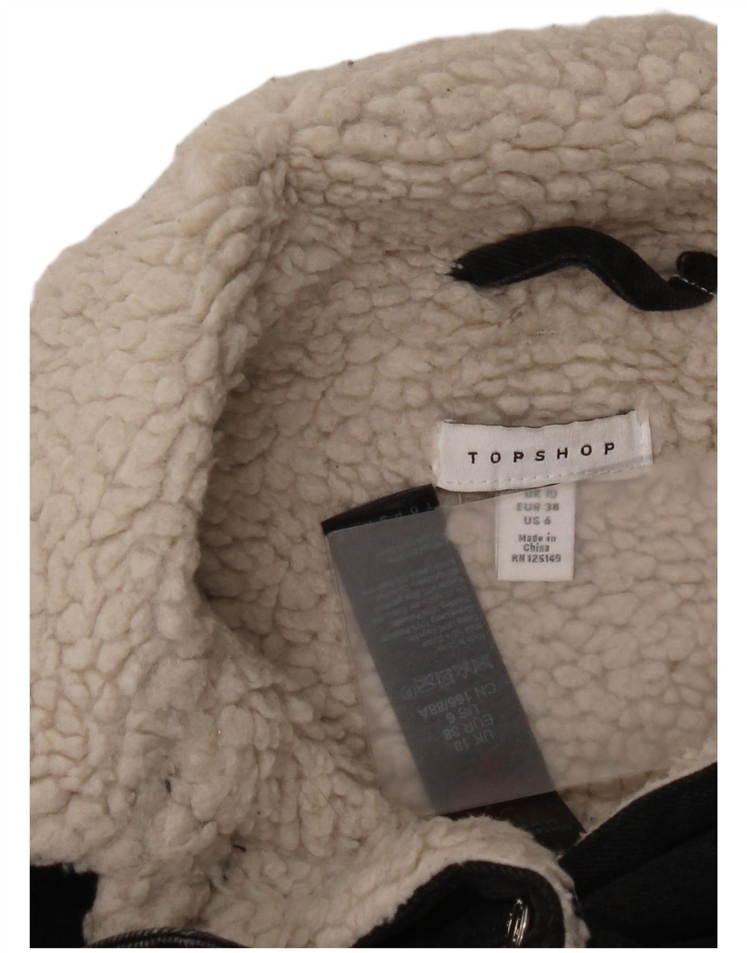 Topshop Giacca da donna in sherpa di jeans oversize UK 10 piccola in cotone nero
