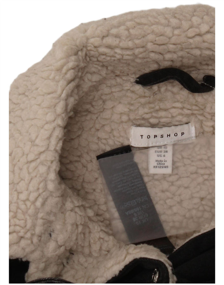 Topshop Giacca da donna in sherpa di jeans oversize UK 10 piccola in cotone nero