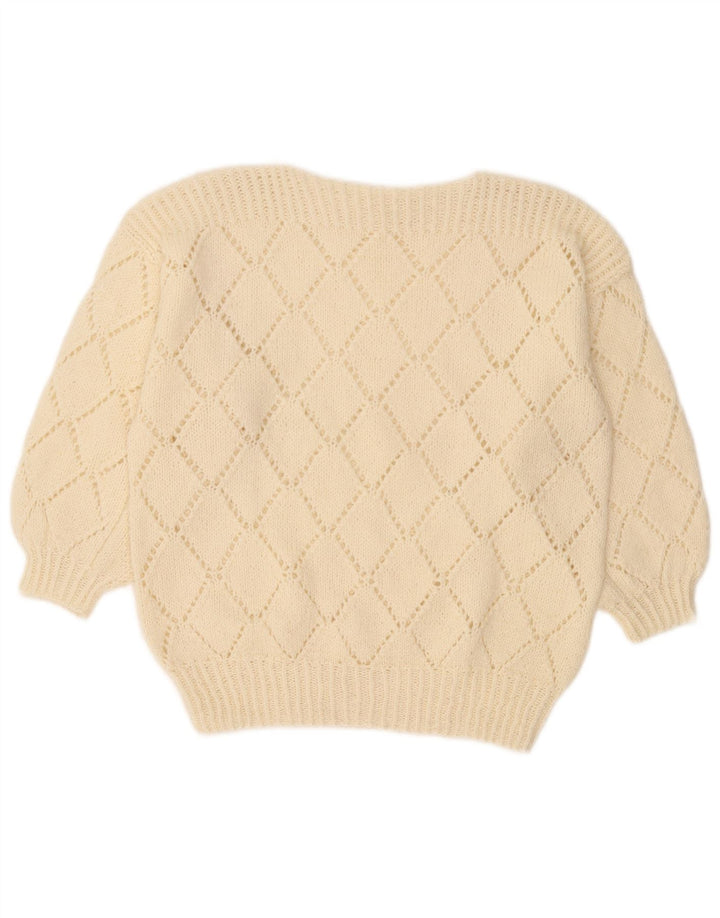 Maglione maglione vintage da donna con scollo a barca UK 12 medio bianco sporco