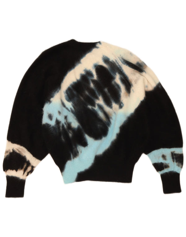 Maglione maglione girocollo a pipistrello da donna vintage UK 12 medio nero tie dye