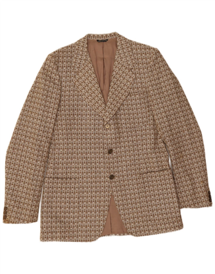 Giacca blazer vintage da uomo a 3 bottoni IT 52 XL lana geometrica marrone